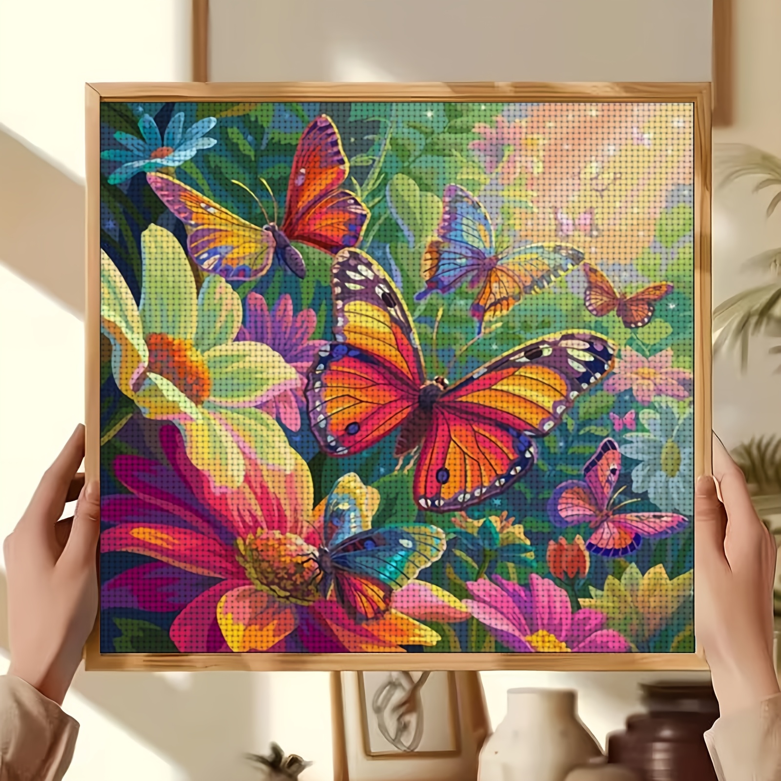 DIY Cross Stitch Print Kit, Butterflies Dancing Among Flowers