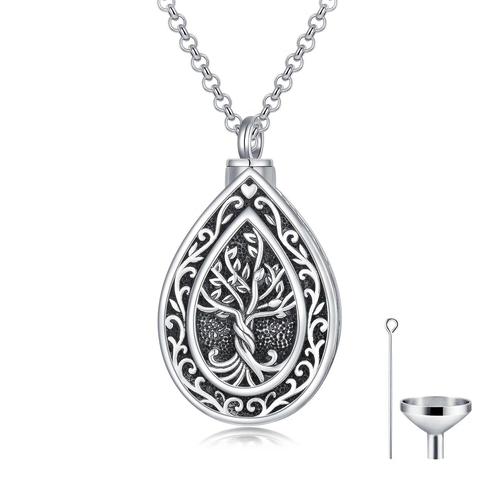 Tree of Life Urn Necklace for Ashes, 925 Sterling Silver