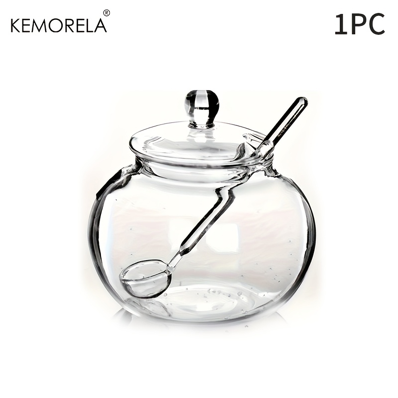 TEMU Kemorela 1/2pcs - 8.45oz Clear Glass Sugar Bowl With Spoon, Transparent With Rounded Lid - Built-in Spoon For Sugar, Spices, Candy, Condiments -
