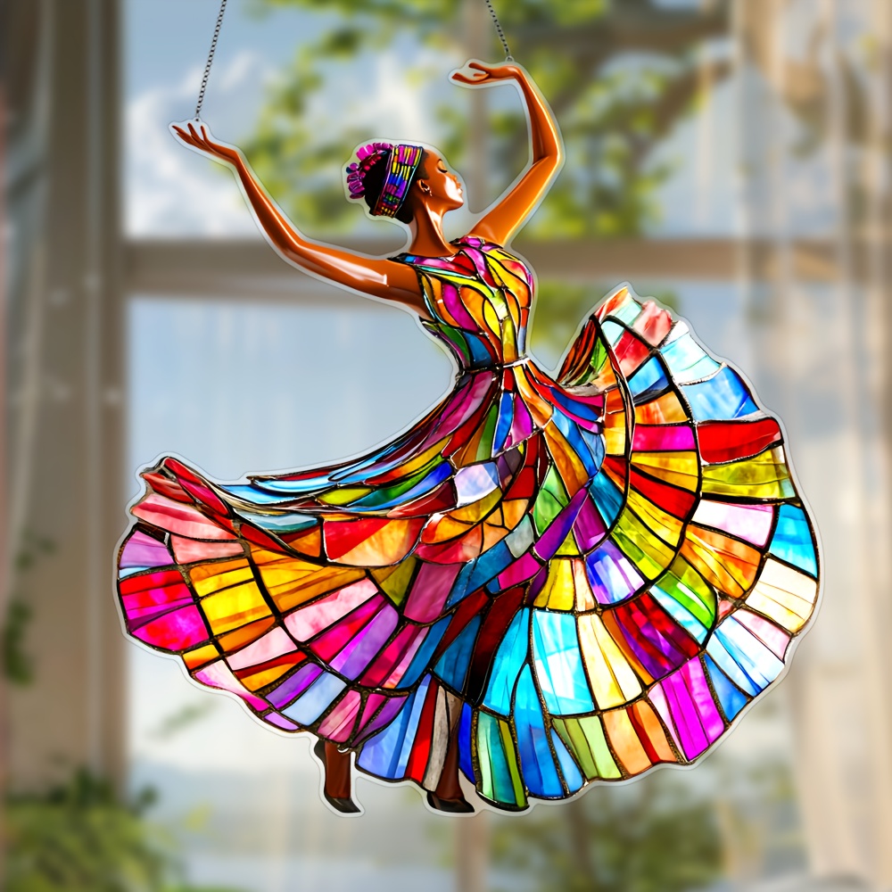 

1pc African Dancer Suncatcher, 2d Acrylic Stained Hanging Decor, Plastic For Garden & Home, Birthday Gift, 9.0"x9.6