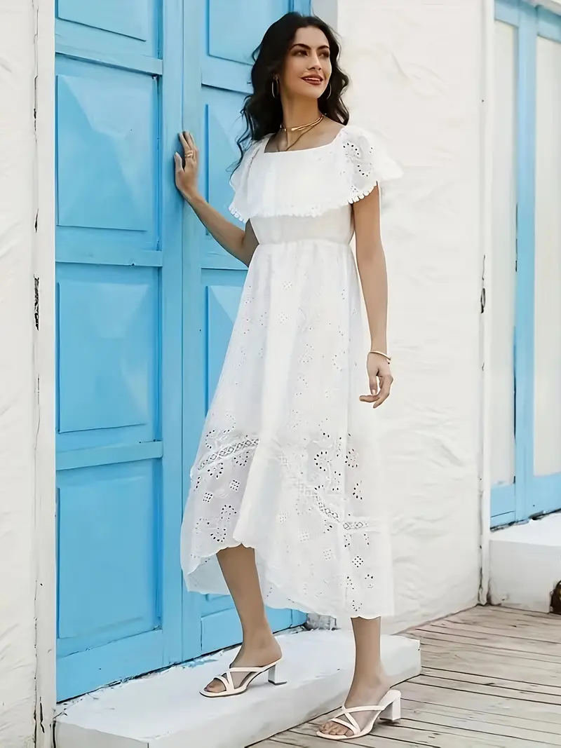 cotton womens solid color lace shoulder long dress women's - Temu cotton womens solid color lace shoulder long dress women's - Temu