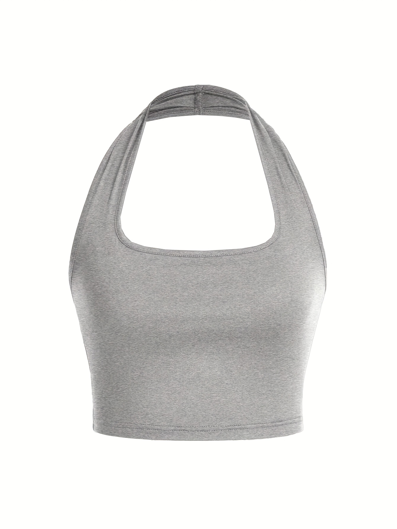 Women's White Halter Neck Sports Crop Top - Stretchy Breathable Backless Tank Top for Summer Workouts & Casual Wear, Machine Washable Sleeveless Shirt, Gym Apparel, Smooth Texture