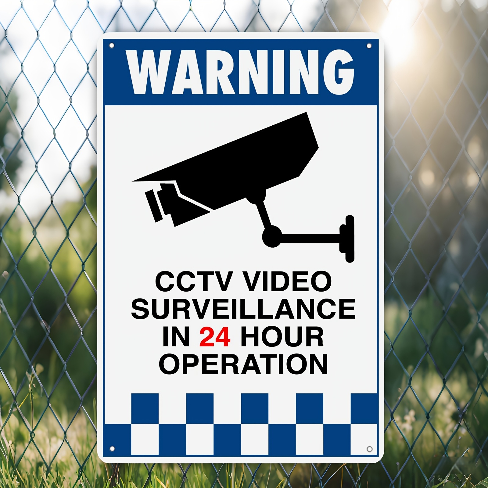 TEMU 2d Flat Design, A Cctv Surveillance Warning Sign - Featuring A Security Camera Icon And Text Saying '24-hour Monitoring' - Heavy-duty Metal