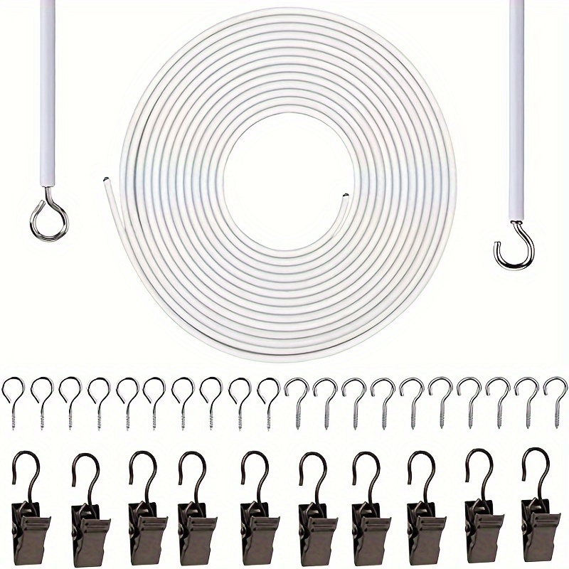 TEMU 6-meter Spring Rope With Eyelet, , 10 Black Steel Clips, 10