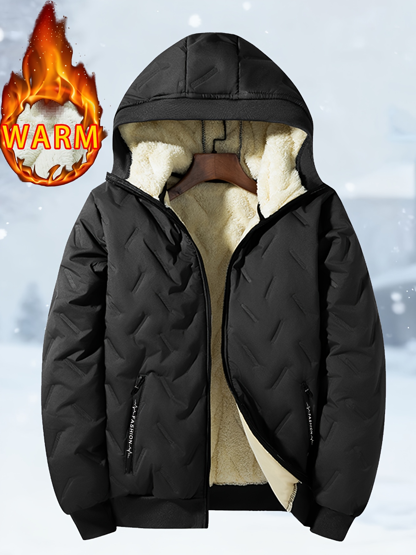 item picture   obm mens lined hooded jacket autumn winter lined warm padded   hooded padded warm cardigan jacket casual sportswear top hooded trendy mens jacket