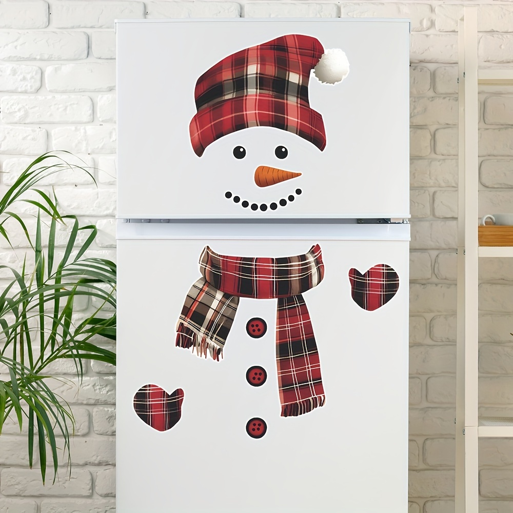 

Christmas Snowman Refrigerator Sticker - 1pc Self-adhesive Pvc Wall Decal For Home Kitchen Dining Room, Cartoon Red Pattern Glass Door Window Decoration, Irregular Shape, 14+ Age Group