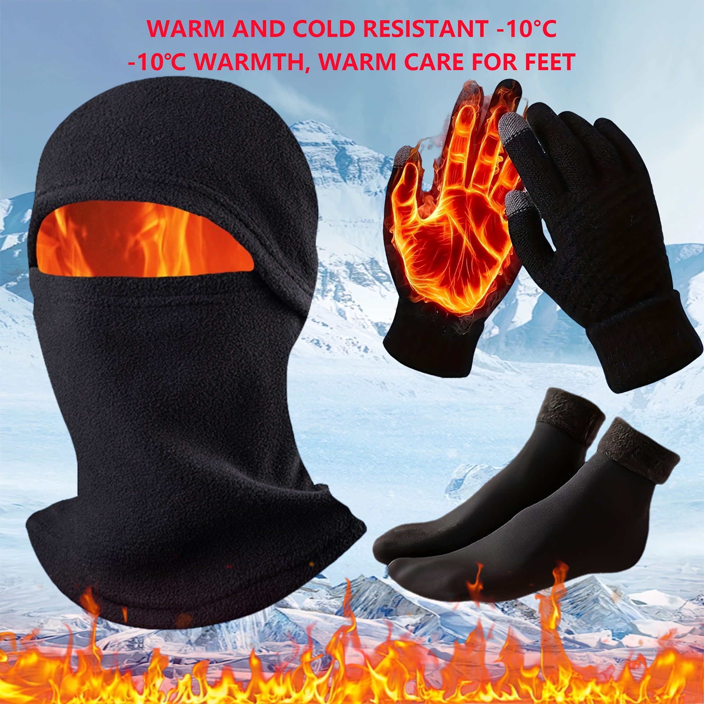 TEMU 3pcs Autumn And Winter Anti Cold And Windproof Set, Including Face Mask , Touch Screen Gloves, And Thick Fleece Snow Socks