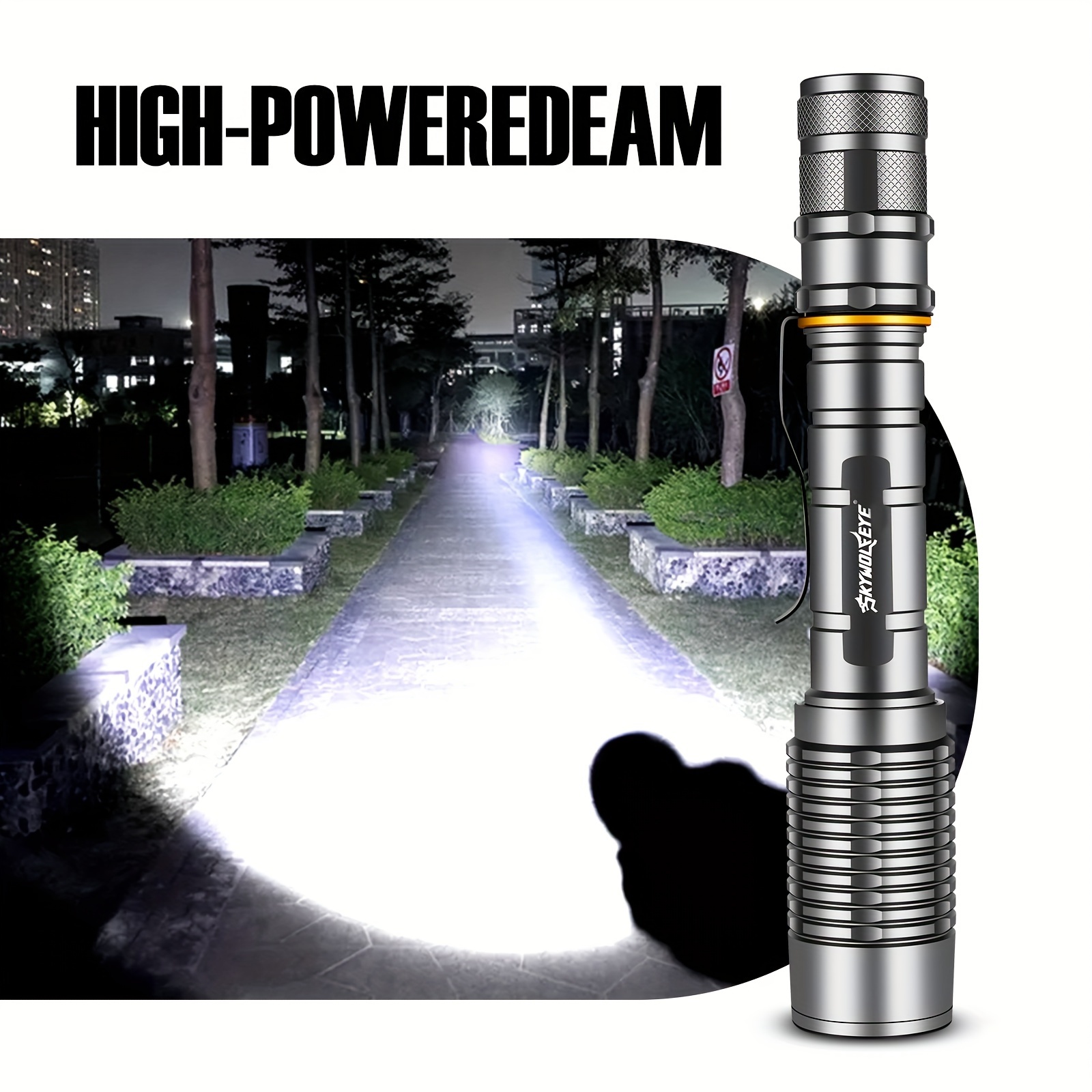 

Led Flashlight Rechargeable Tactical Torch Lamp With Clip (without Battery)