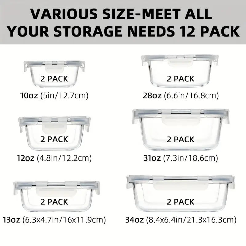 24pcs 12containers 12lids high borosilicate glass food storage containers set glass food meal prep containers with leakproof airtight lids lunch on the go kitchen pantry organizers and storage Product details 0