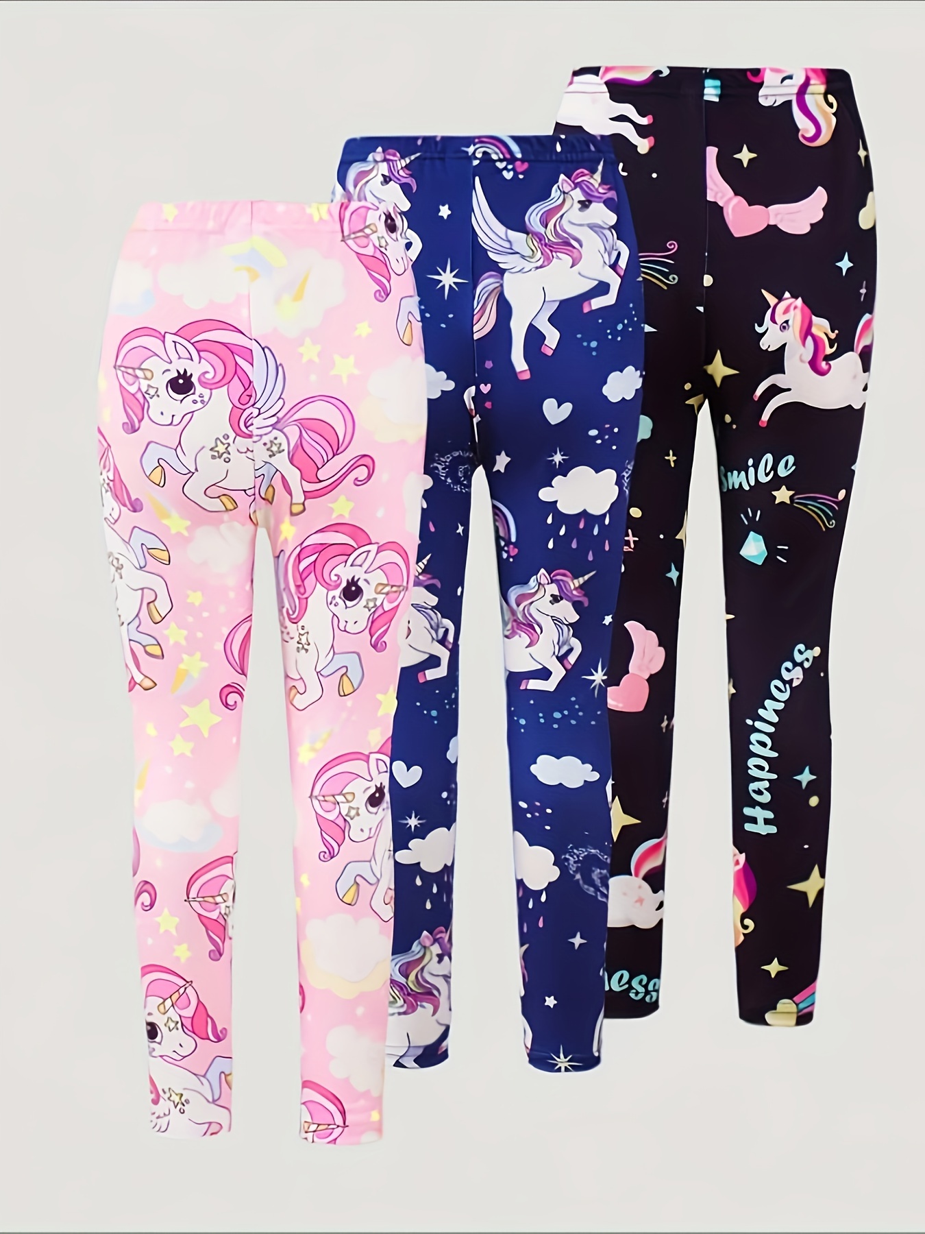 2024 New Cute and Stylish Pegasus Digital Print Light Beige-Friendly 3pcs Long Pants Set for Girls