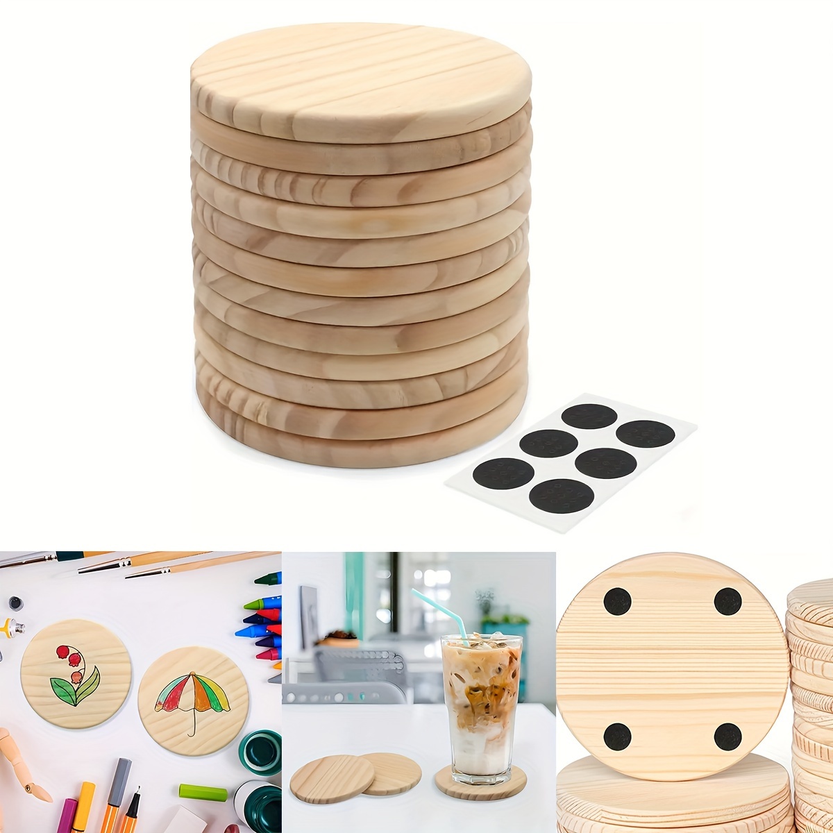 

Diy Wooden Coaster Set: 1 Blank Round Coaster With Grip Handle, Perfect For Staining, Painting, And Woodworking Projects