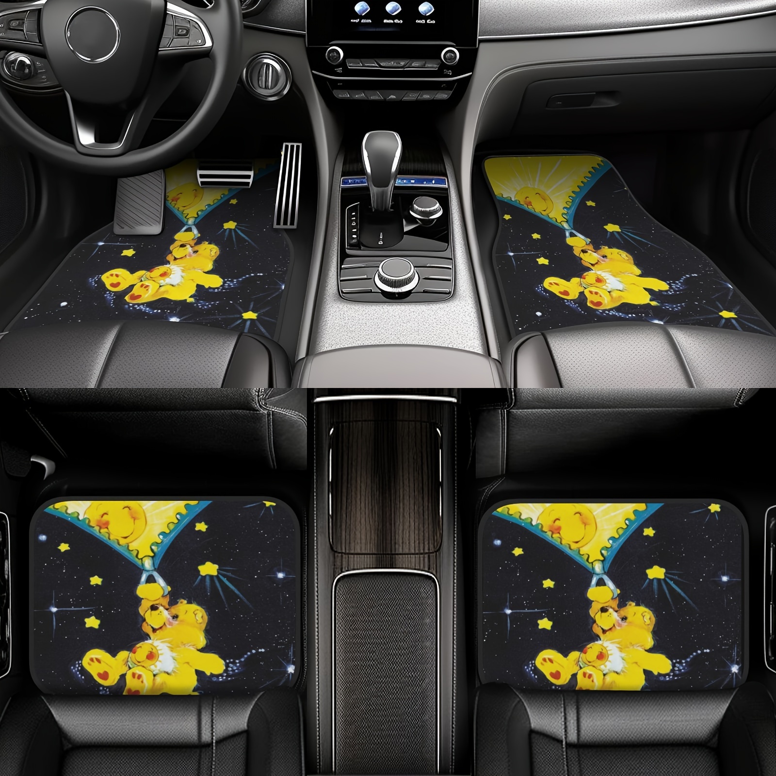 

4 Pieces Cartoon Bear Print Car Floor Mats - Universal Non-slip For All Seasons, Suitable For Cars, Suvs, And Makes A Great Christmas Gift For Men And Women