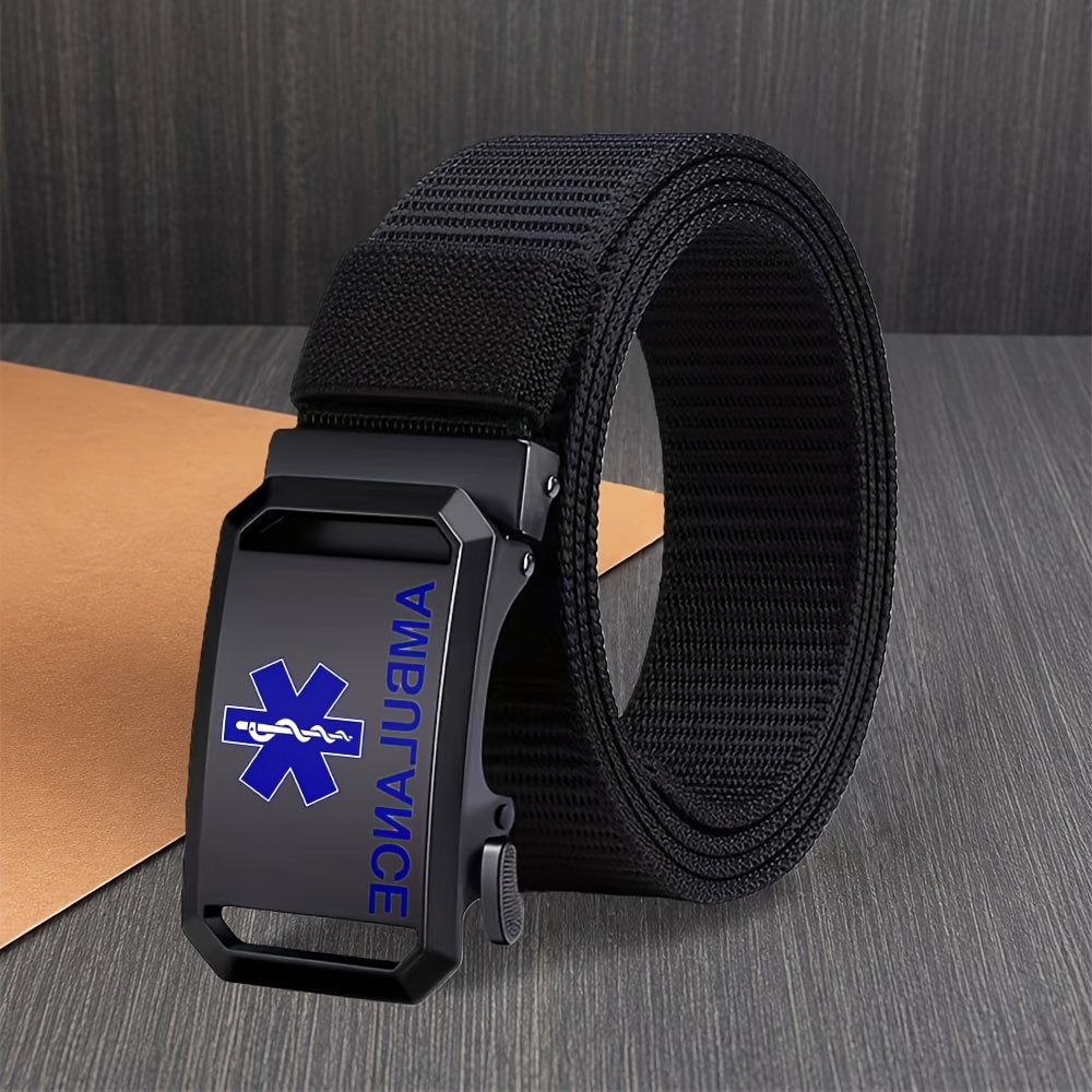 TEMU 1pc New Emergency Medical Symbol Men's Casual Automatic Belt, Men's Exquisite Belt, Sports Party Golf Belt, Daily Wear Accessory