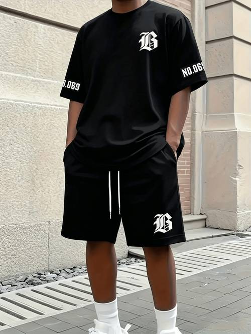 3D Plus Size Casual Loose T-Shirt Top 1pc Breathable Lightweight Slight Stretch Casual Loose T-Shirt Breathable Lightweight Stretch Men'S Casual T-Shirt - Bold "B" Print, Polyester Knit Fabric, Machine Washable, Summer Street Style