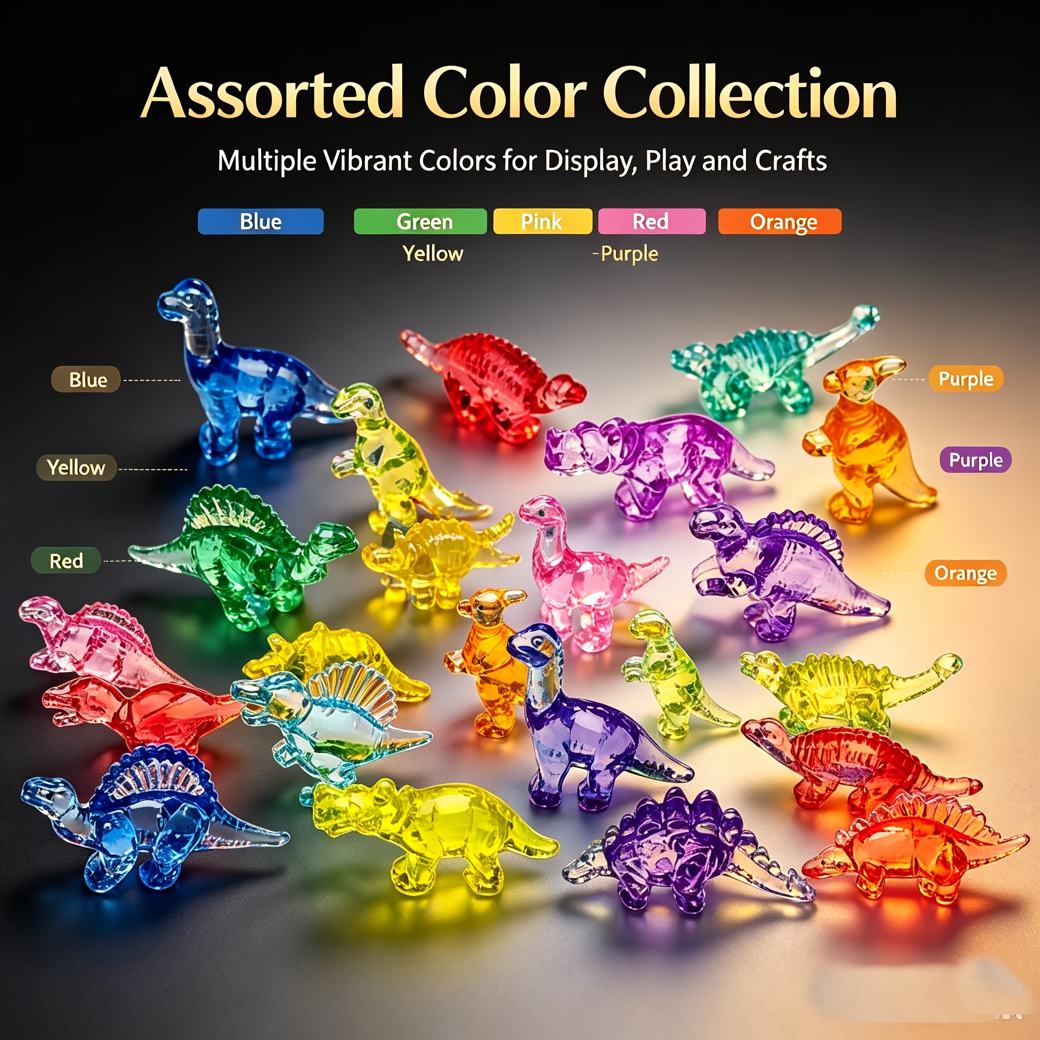 TEMU Figurines de dinosaures mini en cristal de 2D plat, 15 pièces, modèles de dinosaures en acrylique transparent, ornements de Tyrannosaure Rex,