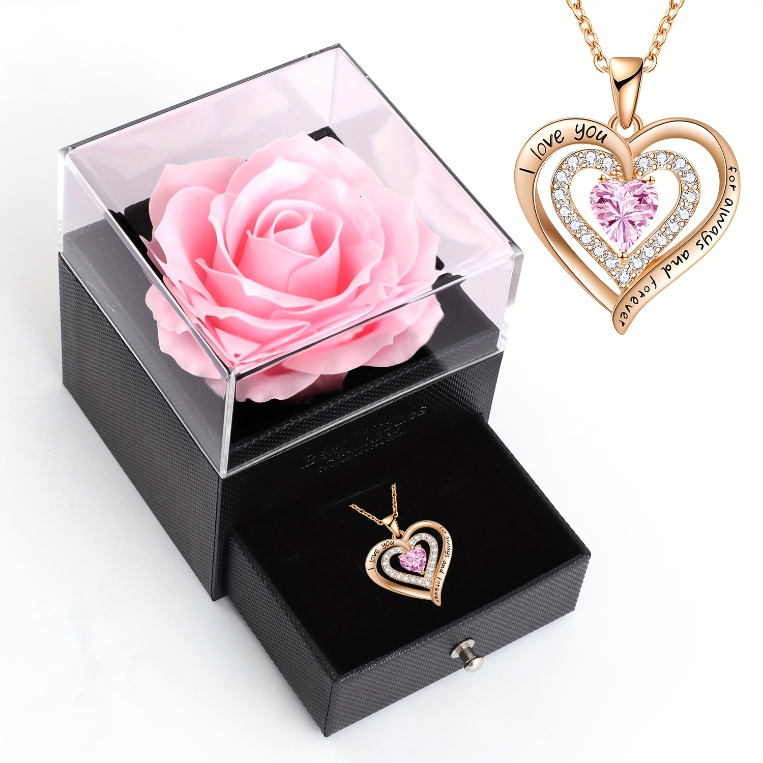 

1pc Pink Love Necklace With Luxurious Rose Gift Box, High Simulation Rose, Valentine's Day Mother's Day Anniversary, The Perfect Gift To Mom To Daughter To Grandmother