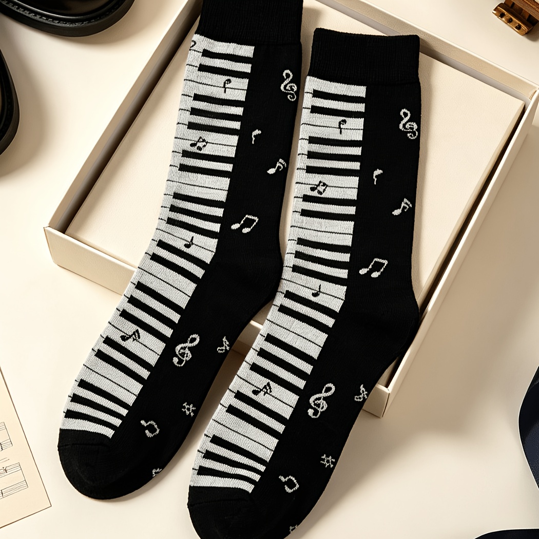 TEMU 1/6/10 Paires de Chaussettes Unisexe avec de Partitions de Piano, Chaussettes Amusantes de Dessins Animés, Cadeau de Couple, Tenue d'Équipe,