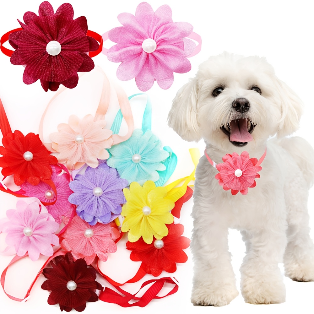 Temu – TEMU Random 10pcs Pet Supplies For Dogs Bowties Adjustable Pearl Dog Bow Ties Collars Spring Pet Puppy Bowties Neckties Pet Dog Grooming Accessories