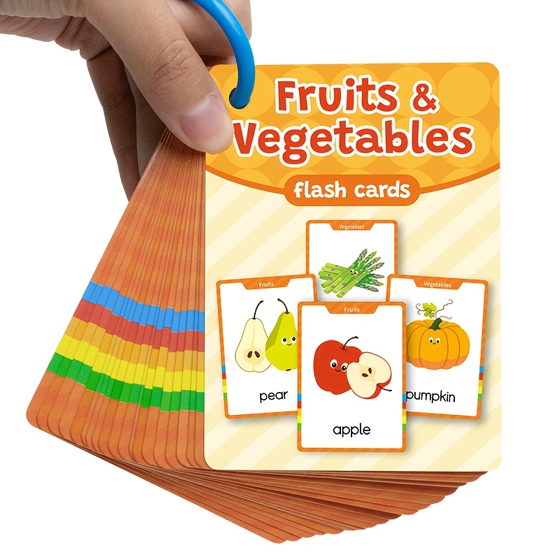 TEMU Jeu de Cartes d'Apprentissage des Anglais - Thèmes Fruits et Légumes - 38 Sortes de Fruits | Kit de Cartes pour Apprendre l'Anglais pour Enfants