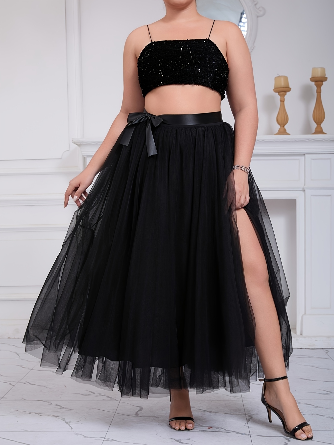 Mesh Skirt Black Tulle Maxi Skirt Plus Size Layered Tulle Black