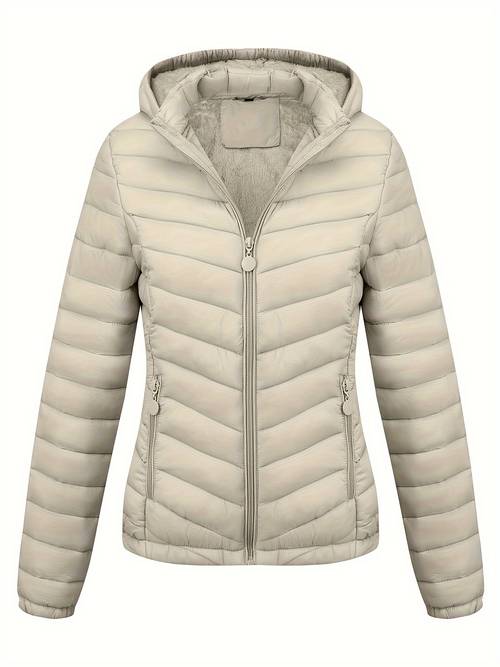 womens autumn simple versatile lightweight commuter hooded padded coat with pockets