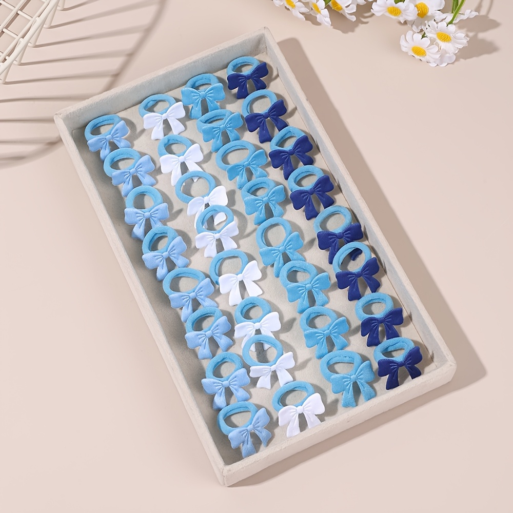 TEMU Ensemble de 32 chouchous à nœud bleu style , assortiment de chouchous mignons pour une utilisation quotidienne, les rassemblements décontractés