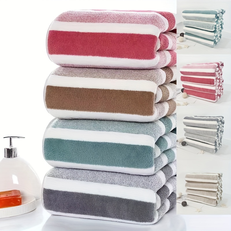 

4pcs Striped Bath Towel Set, Absorbent & Quick-drying Showering Towel, Super Soft & Skin-friendly Bathing Towel, For Home Bathroom, Ideal Bathroom Supplies, Family Essentials