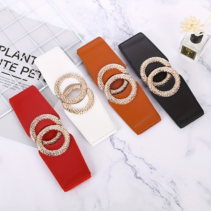 

Women's Elastic Waist Belt, Fashion Stretch Wide Belt For Dresses, Casual Street Style, Golden Tone Metal Buckle, Accessory For Skirts And Dresses