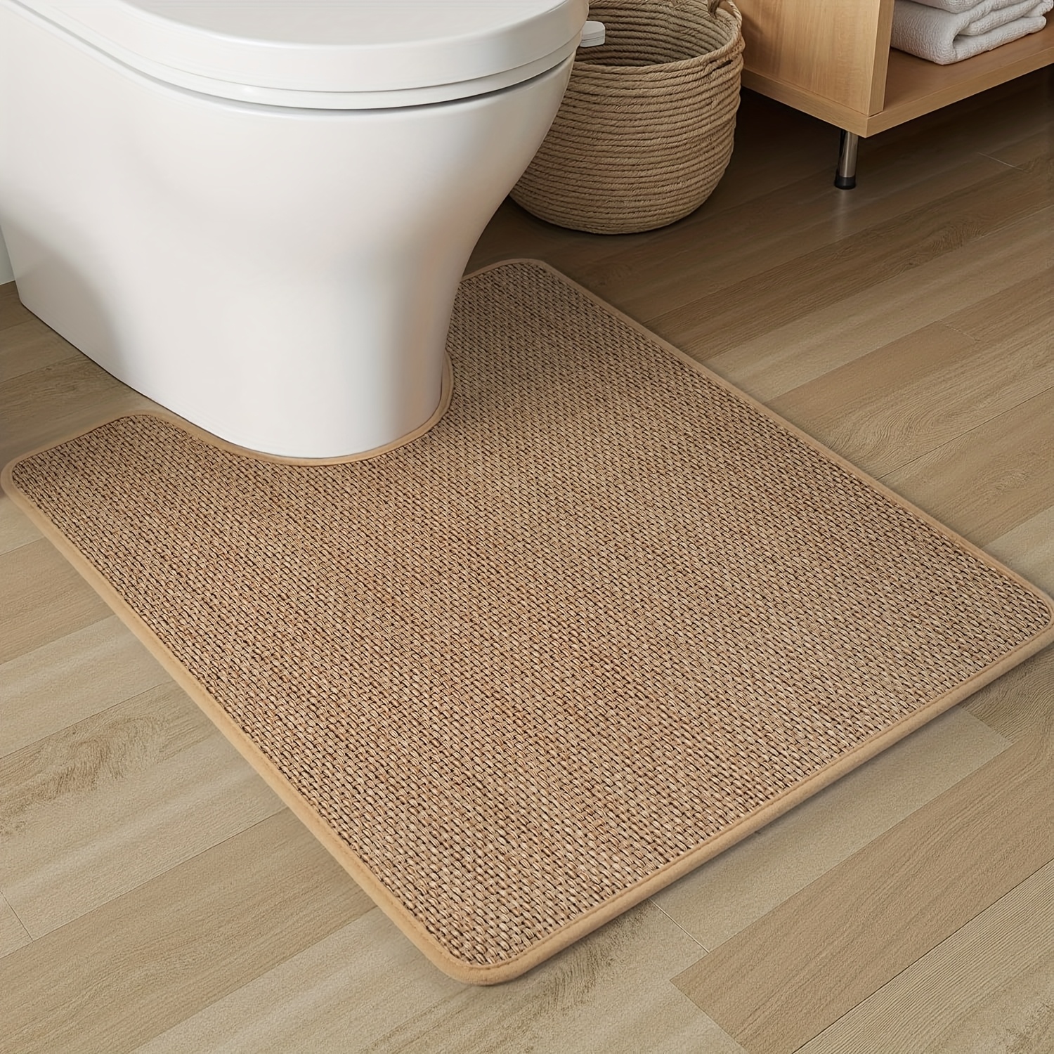 TEMU Sixhome 50x60cm Braided Toilet Mat | U Shaped, Non Slip, Machine Washable, Super Absorbent, Contour Bath Mat For Toilet, Quick Dry