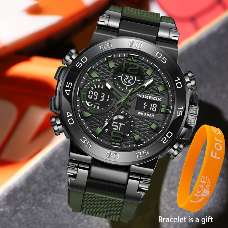 FOXBOX Stylish Men's Digital Watch Set, Waterproof Design