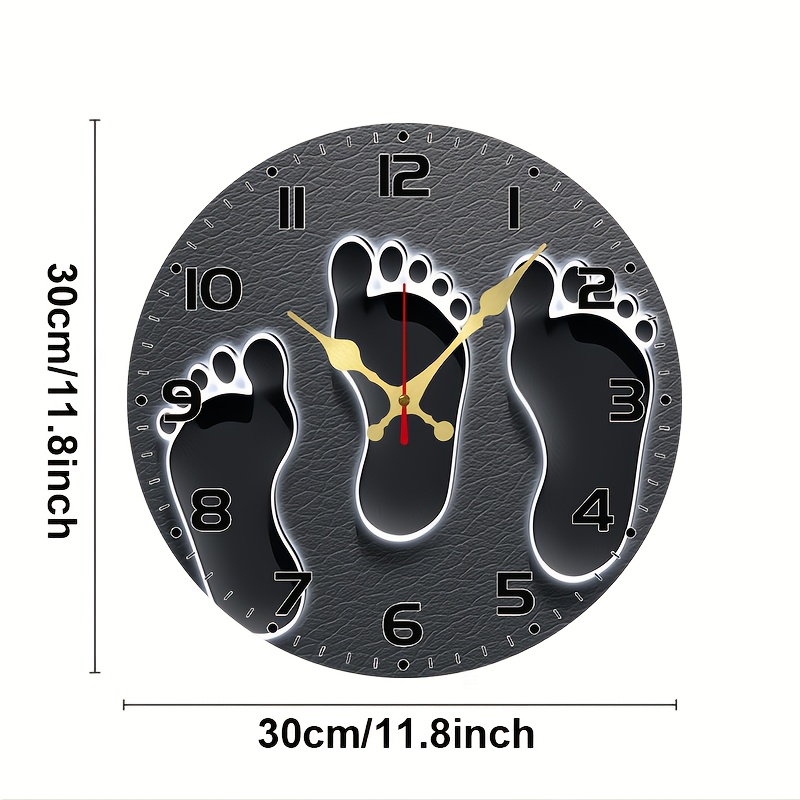 TEMU 2d Flat Silent Flat Clock Square Wooden Frame, Footprints - 10 Inches Wall Clocks - Batteries Not Included - Ideal For Living Room, Bedroom,