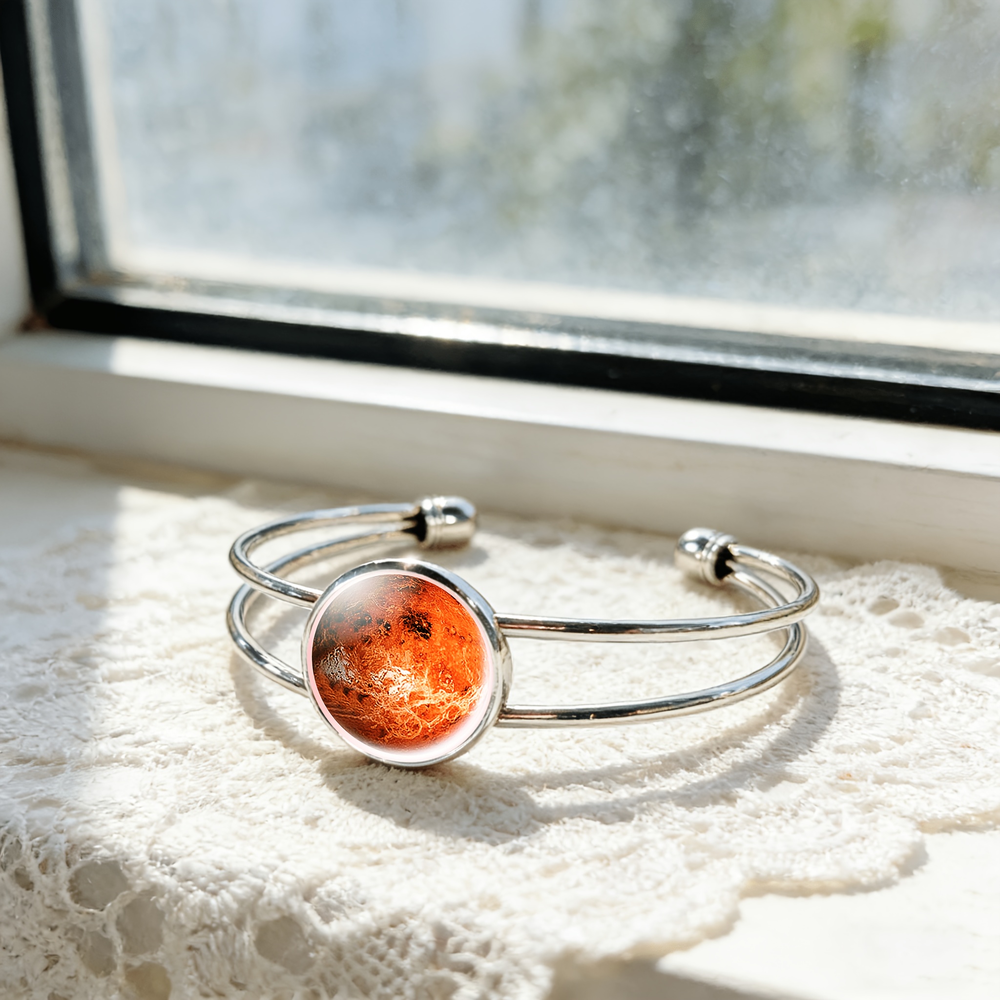 Women's Adjustable Open Bangle with Planetary Surface Design