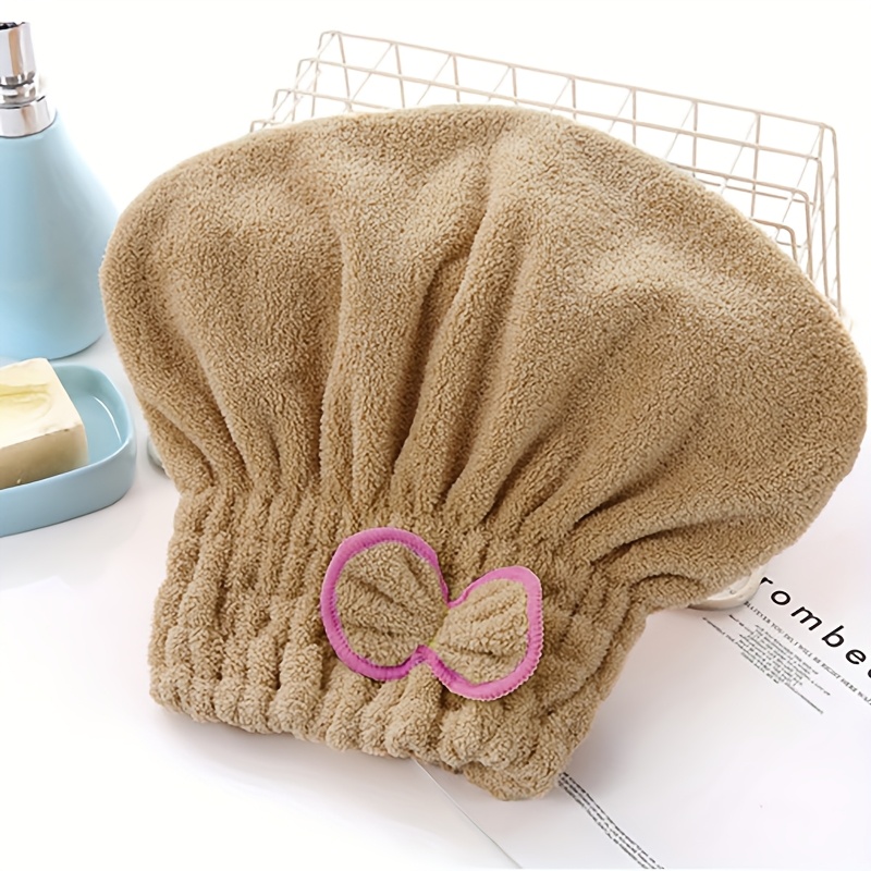 TEMU 1pc Cute Bow Headband, Coral Hat Hair Towel, Soft Absorbent Bath , Bathroom Accessory, Bathing Accessory