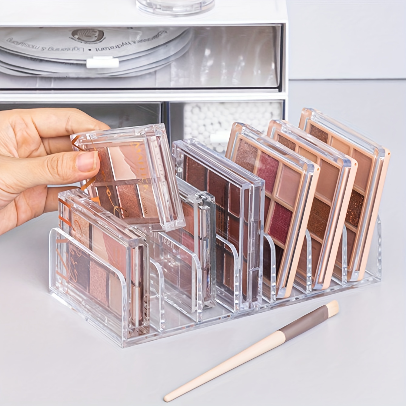 

1pc Acrylic Makeup Organizer, Clear Cosmetic Storage Holder For Eyeshadow Palettes, Tabletop Display Rack, Drawer Divider Box For Beauty Products - Transparent And Versatile