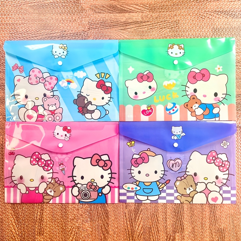 

4pcs Sanrio Hello Kitty A4 Pvc Bags, Cartoon Anime Design, File Storage For Students & Teachers, Back To School