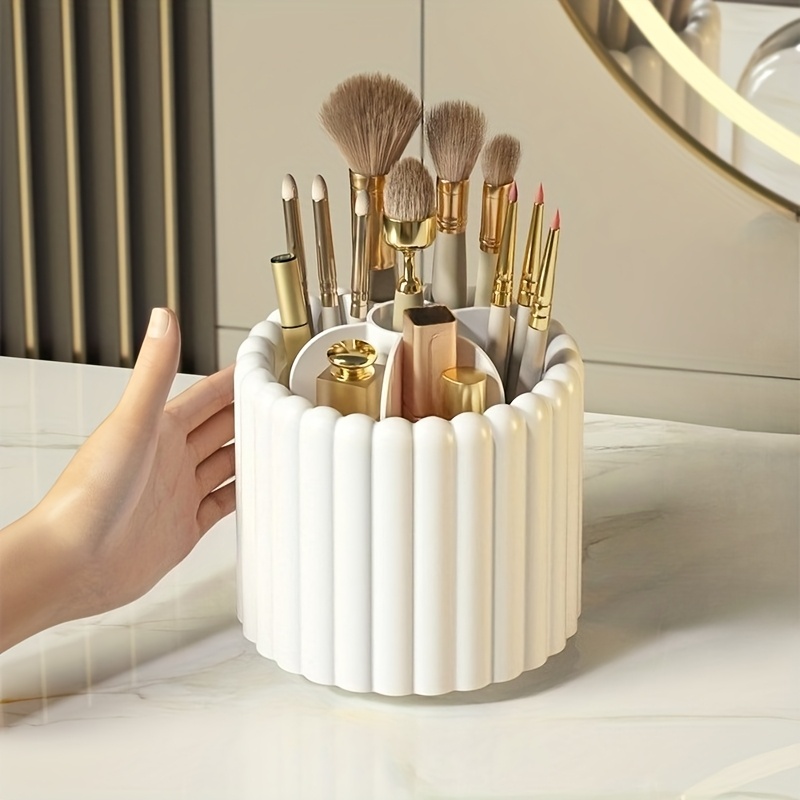 TEMU 360 Degree Rotating Cosmetic Brush Holder, Polished Plastic Makeup Brush Organizer, No Installation Required, Unscented - Cosmetic Display Case