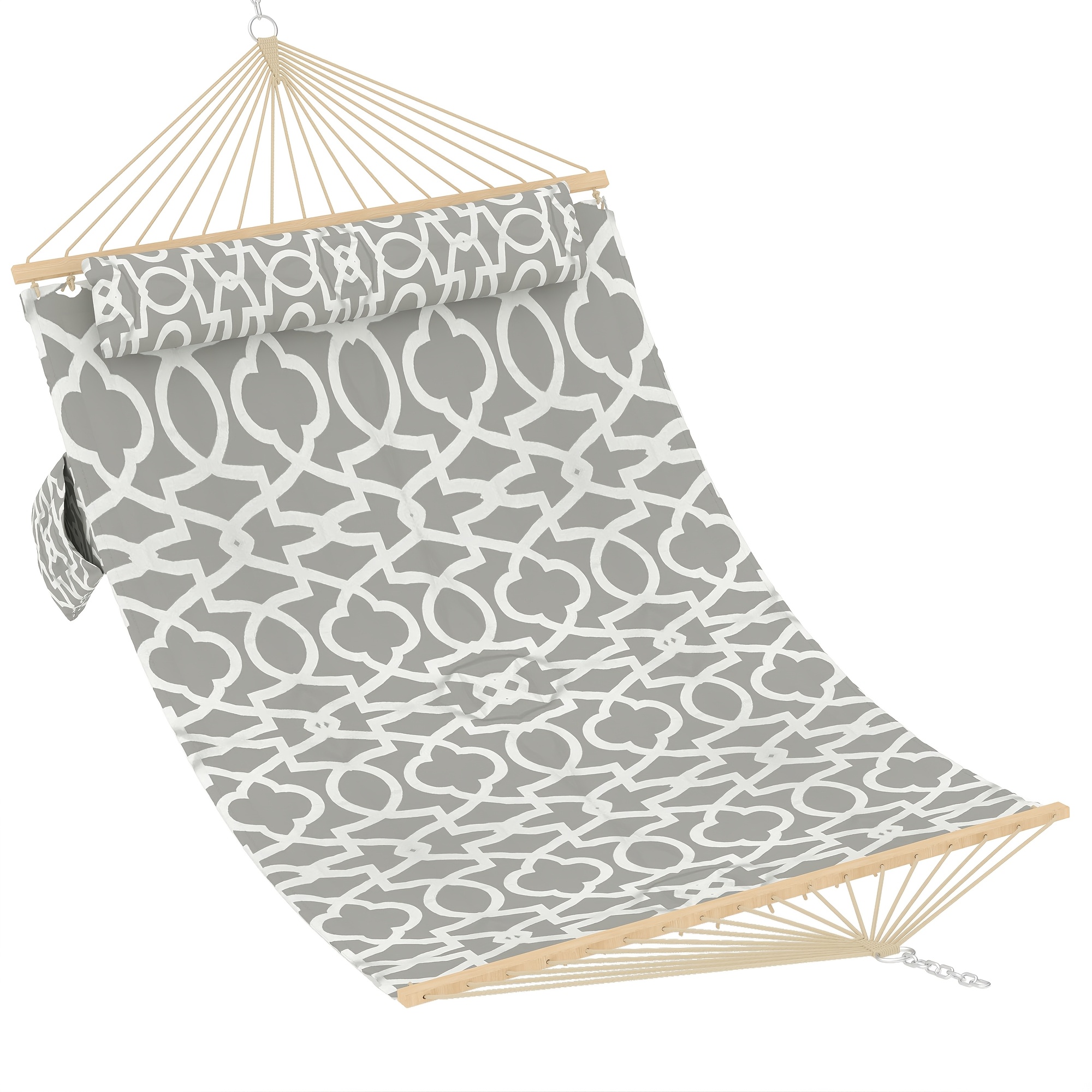 Image of Double Quilted Hammock For 2 People, Outdoor Patio Backyard Swing Bed With Hardwood Spreader Bars, Pillow, 450lbs Weight Capacity, Durable Comfortable Hammock In Multiple Colors For Garden Lawn