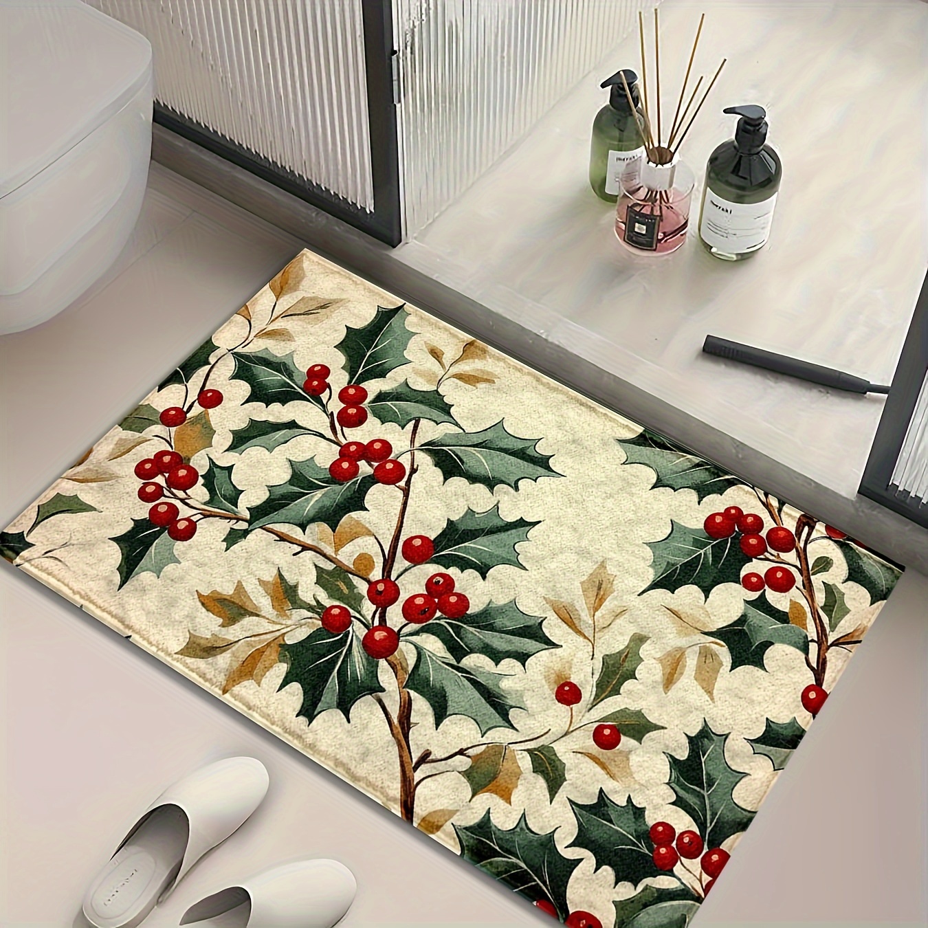 

Christmas Red Pattern Bath Mat, , , Low , , Polyester Tpr Backing, 1350gsm, 0.7cm , For , Bathroom, , , , Fluffy Decor Decoration