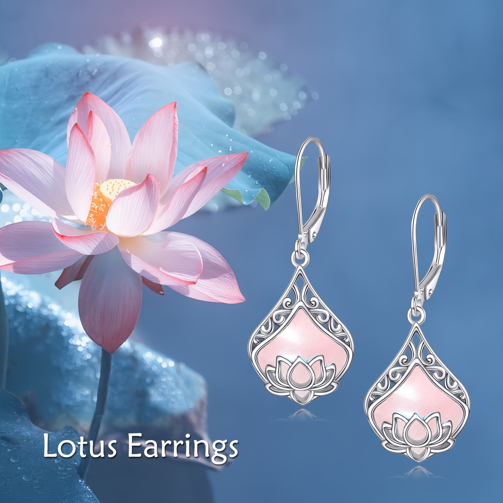 lotus earrings 925 sterling silver teardrop rose quartz dangle earrings for women gemstone jewelry Product details 0