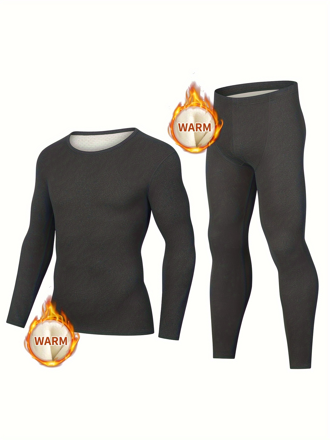 Thermal Underwear Men Ultra Soft Long Set Base Layer Skiing Winter Warm Top  & Bottom, Black, L