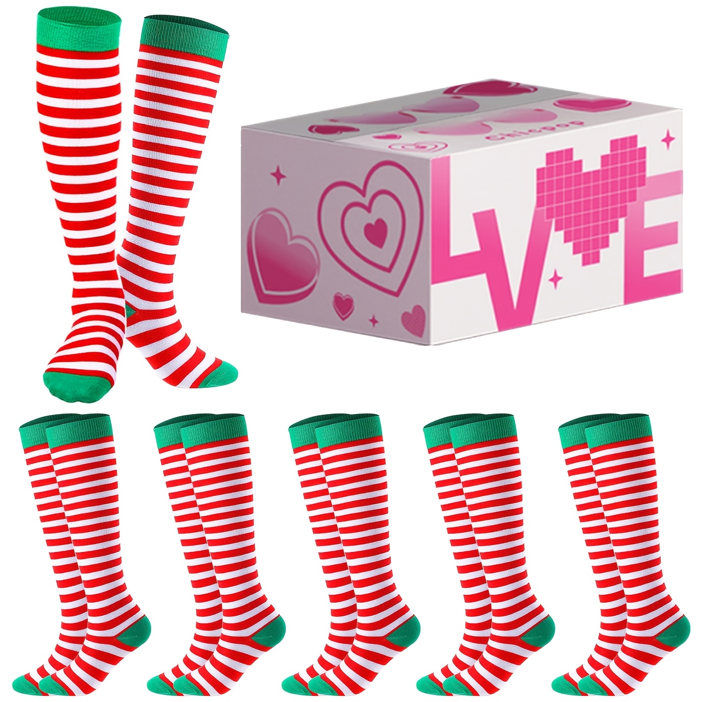 

6 Pairs Of Christmas Knee Socks Christmas Elf Socks Knee Socks