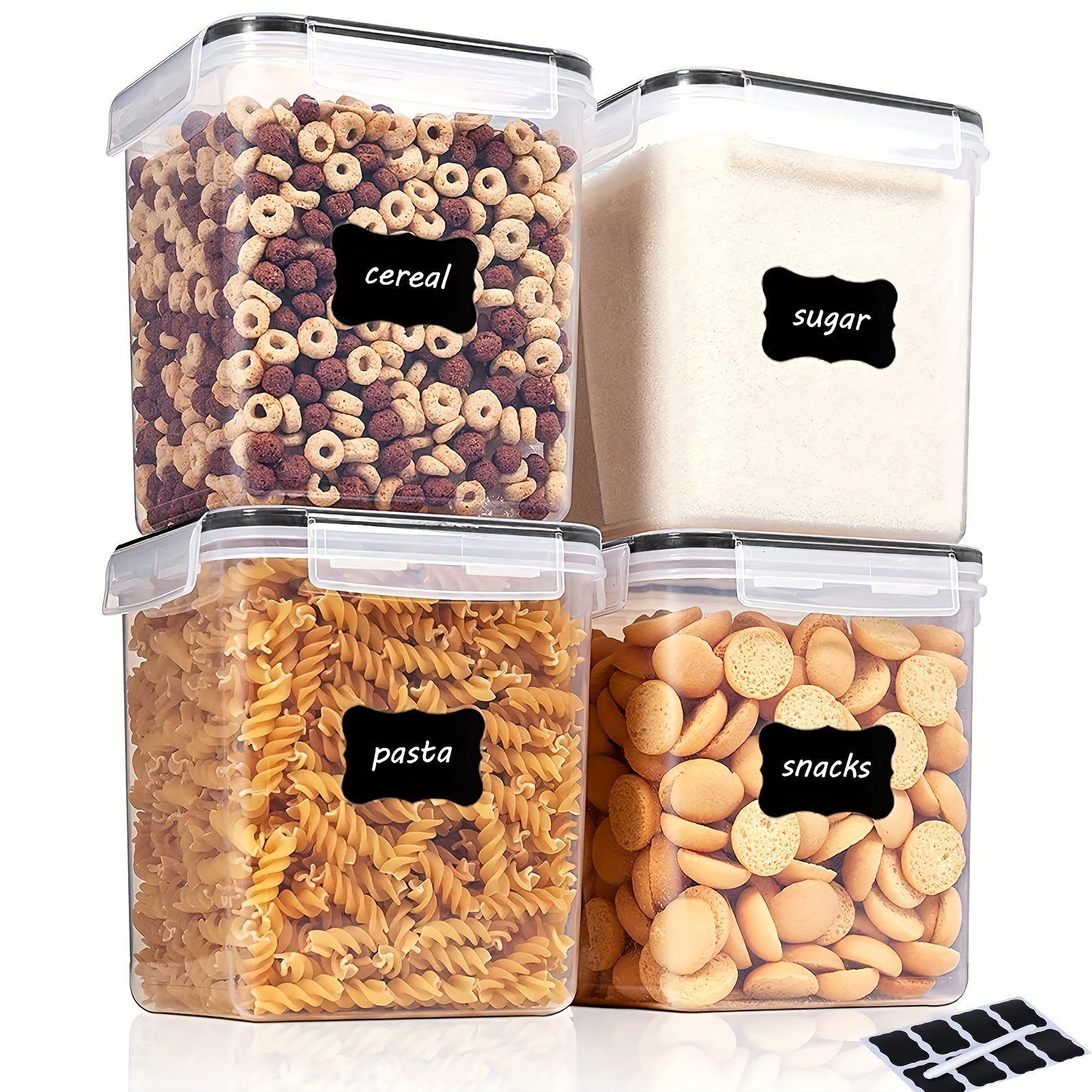 

2/4 Pack Bpa-free Airtight Food Storage Containers 2.5l/84.5oz - Pp Material, Uncharged, Food Contact Safe, Universal Fit For Flour, Sugar, Pasta, Snacks - Includes Labels & Marker, Black