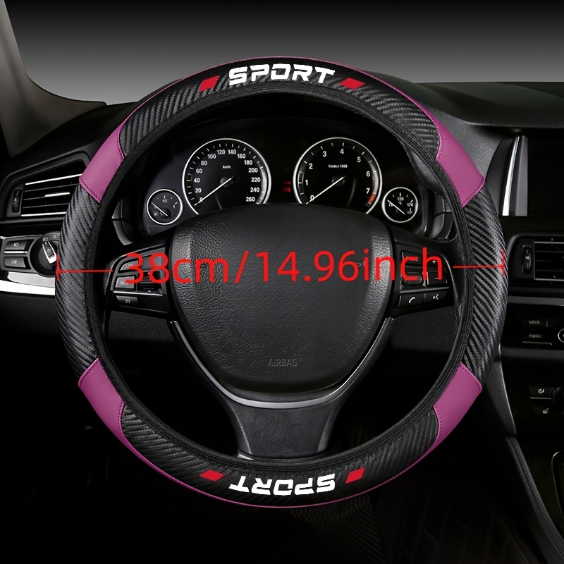 Funda para Volante de PU con Costuras de Imitación de Cuero de Fibra de Carbono, Adecuada para Volantes de Coche de 15 Pulgadas, Universal para Cuatro Secciones