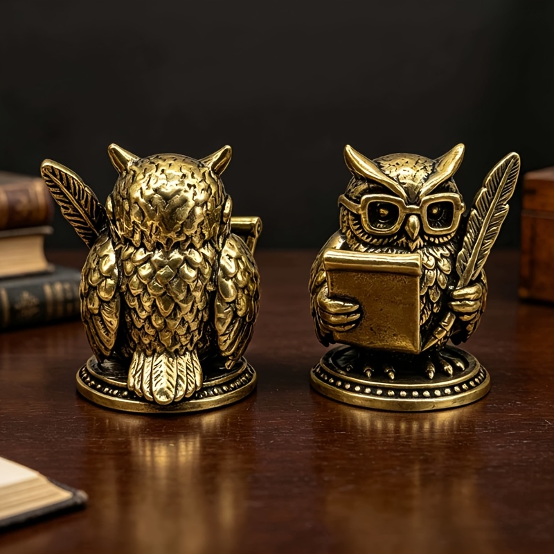TEMU Ornement de savant rétro en laiton, portant des lunettes et un livre, design de , décoration pour bureau d'étude, symbole de sagesse , petit