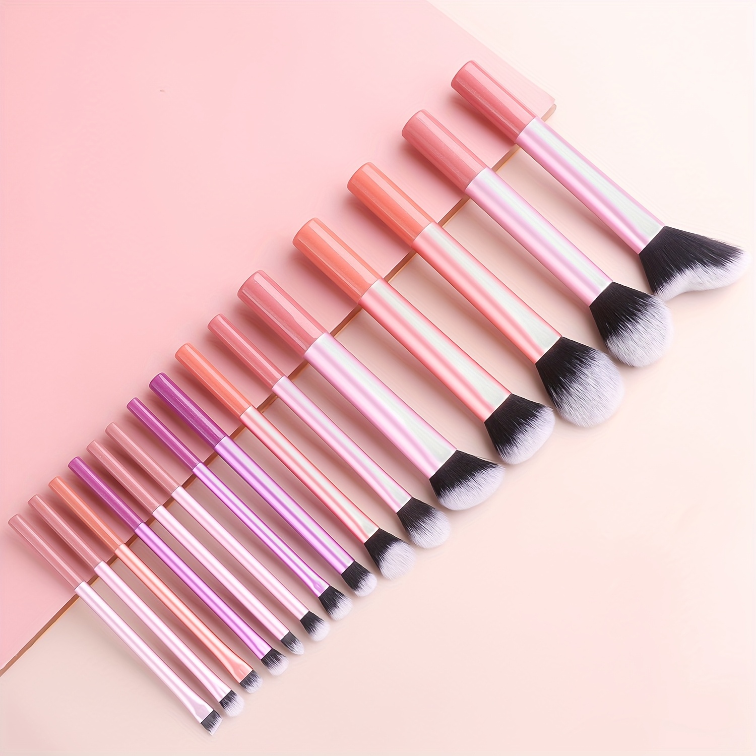 Image of [2025 New] 15 Long Handle Makeup Brush Powder Contouring Foundation Highlight Blush Eyeshadow Brow Brush Concealer Brush Nylon Brush Head Aluminum Brush Rod Abs Plastic Handle