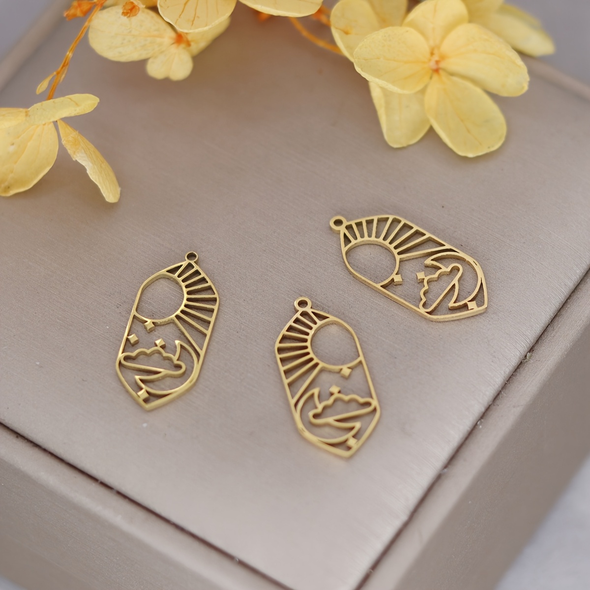 TEMU 3pcs Stainless Steel Geometric Pendant Sun Moon Charms For Jewelry Making Earrings Necklace Diy Craft Accessories