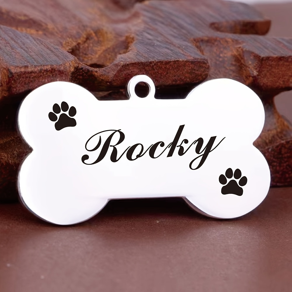 E-shop Personalisierte Edelstahl-Haustier-ID-Anhänger für Hunde & Katzen - Graviert mit Name & Telefonnummer, Anti-Verlust Knochenform-Anhänger