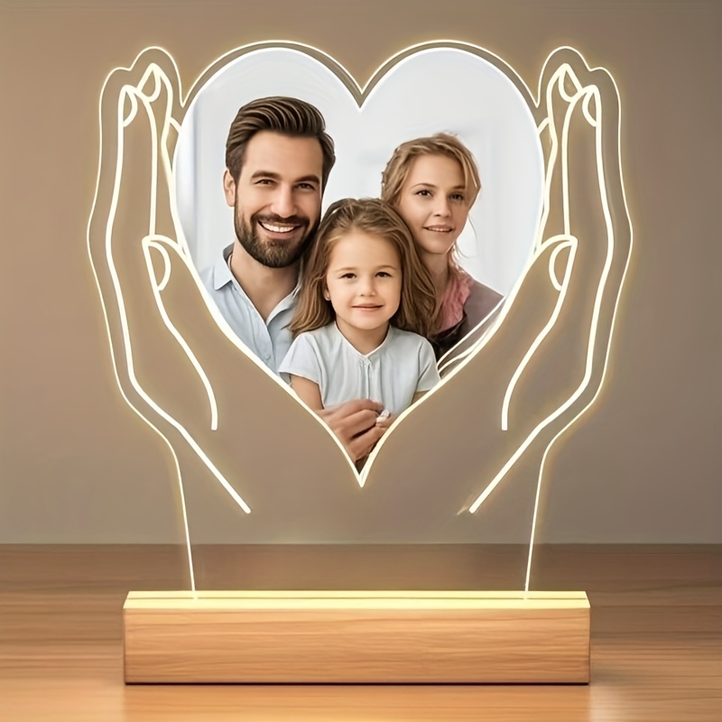 Image of [2d Flat] [] Customized Acrylic Hand And Heart-shaped Photo Frame, Personalized Photo Taking, Couple, Family, Friend, Pet And Patterns, Suitable For Weddings, Anniversaries, Birthday Parties