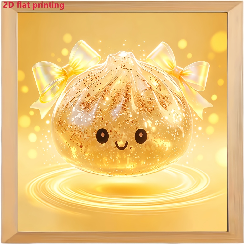 TEMU 2d For Fiat Cute Glowing Golden Dumpling Character Diamond Painting Kit, Canvas Material, A Birthday Gift, Suitable For Home Wall Decoration, An