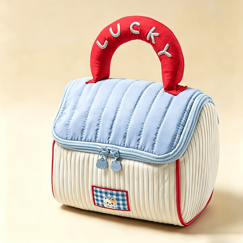 TEMU Sac de Rangement Portable Nuage Dessin Animé Grande Capacité Trousse de Cosmétique Matelassée à Rayures Sac de Toilette de Voyage Disponible en